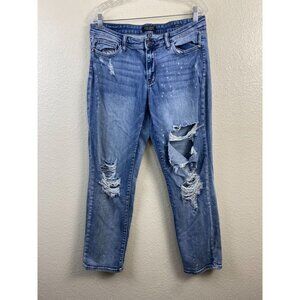 JUDY BLUE JEANS WOMENS 31 BLUE‎ DISTRESS Mid Rise Light wash Stretch casual